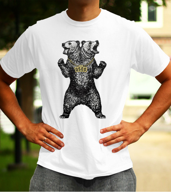 Double Osos Natural Bear Fierce Dual-Headed Roaring Emblem T-Shirt