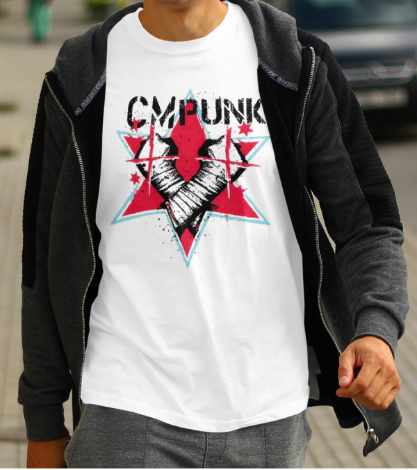 CM Punk Clobber McIntyre Logo Stars Fist Red Blue T-Shirt