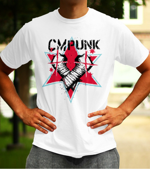 CM Punk Clobber McIntyre Logo Stars Fist Red Blue T-Shirt