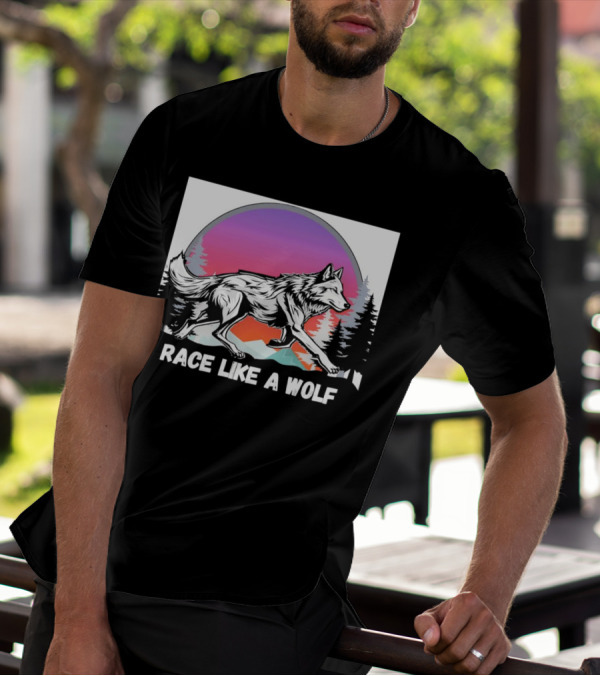 Race Like A Wolf Running Through Forest Silhouette At Sunset T-Shirt