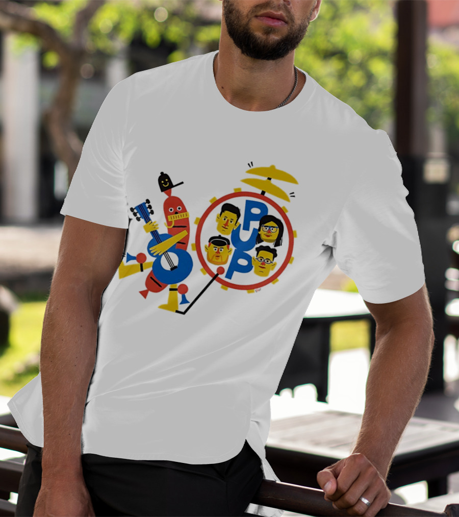 Band Of Wiener Pup Drum Faces And Guitar Character T-Shirt
