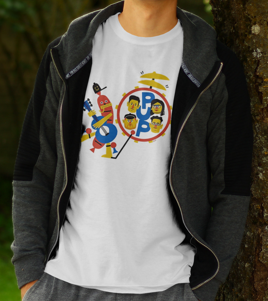 Band Of Wiener Pup Drum Faces And Guitar Character T-Shirt