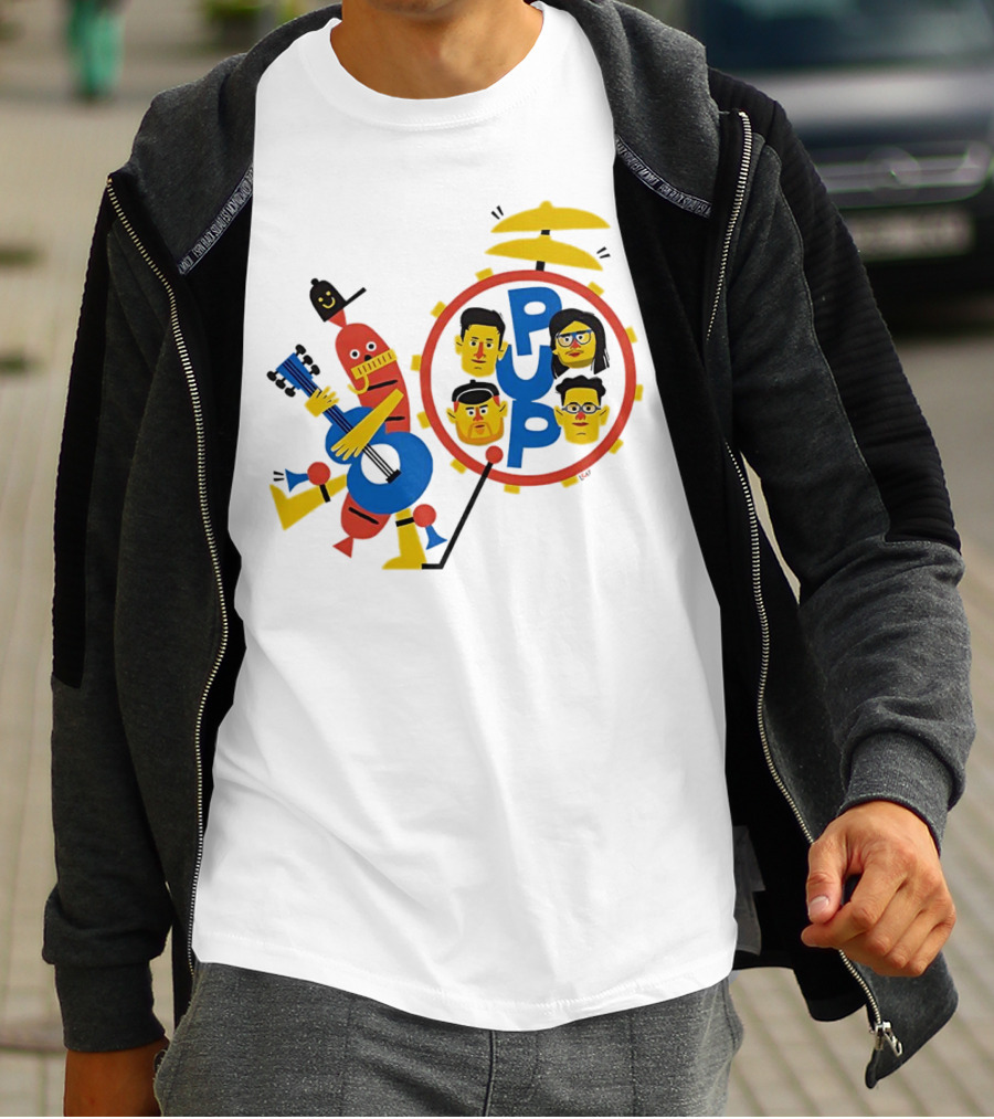 Band Of Wiener Pup Drum Faces And Guitar Character T-Shirt