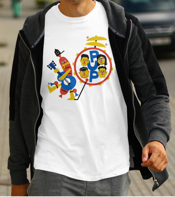 Band Of Wiener Pup Drum Faces And Guitar Character T-Shirt