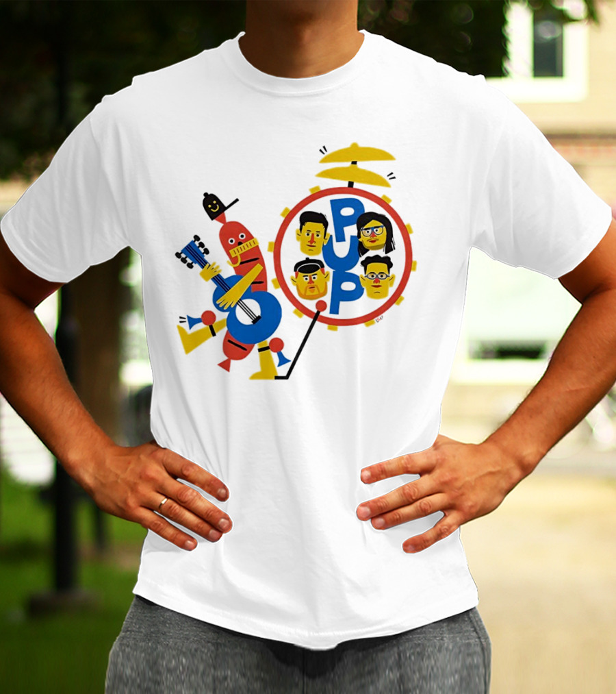 Band Of Wiener Pup Drum Faces And Guitar Character T-Shirt
