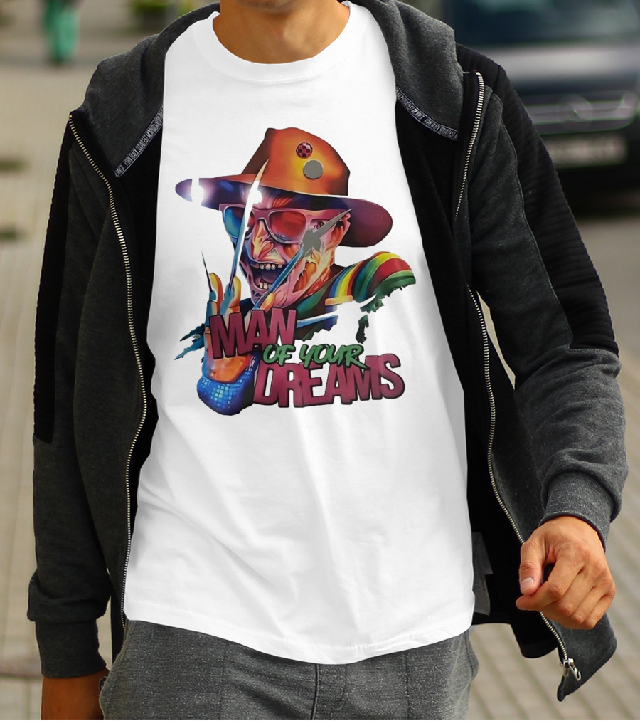 Freddy Krueger Rainbow Hat Sunglasses Claw Man Of Your Dreams T-Shirt