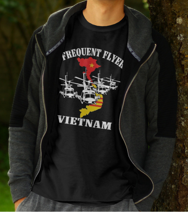 Frequent Flyer Helicopter Vietnam Map With Star And Stripes T-Shirt