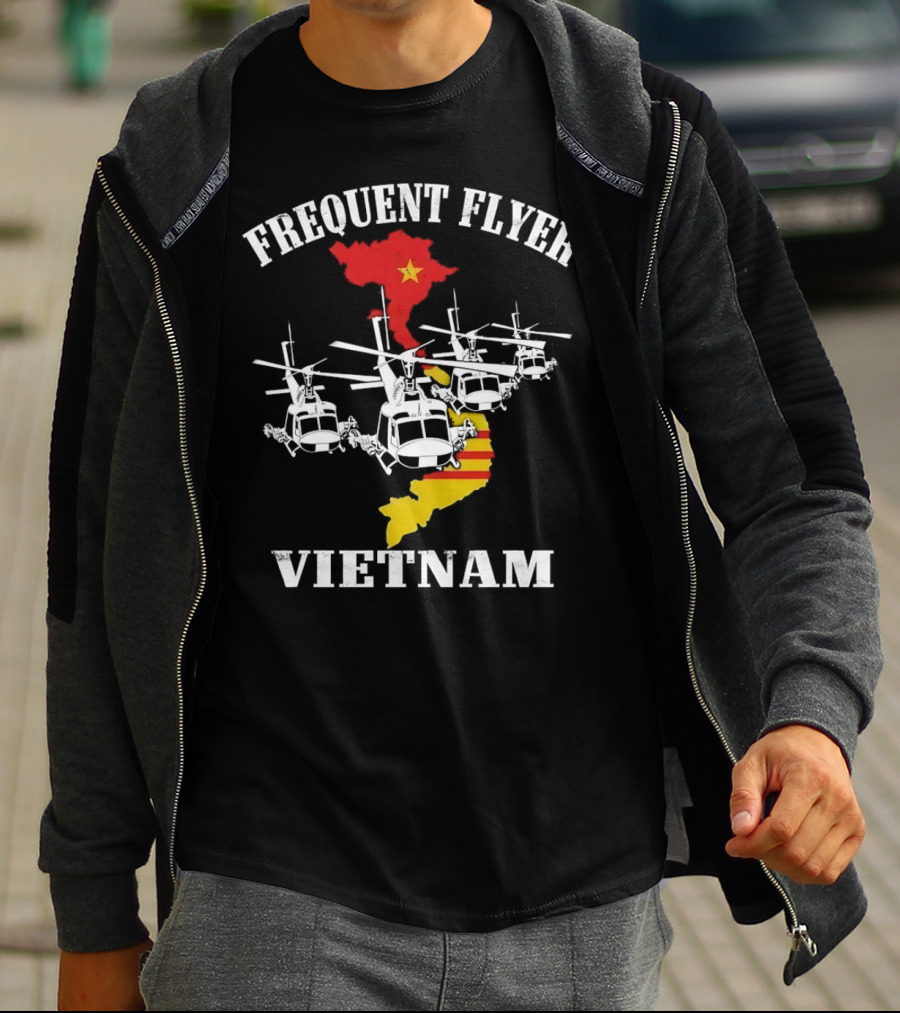Frequent Flyer Helicopter Vietnam Map With Star And Stripes T-Shirt