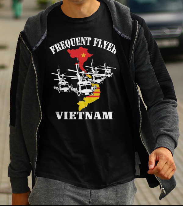 Frequent Flyer Helicopter Vietnam Map With Star And Stripes T-Shirt