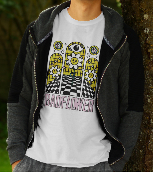 Badflower Eyeball Wall Happy Flowers Stained Glass T-Shirt