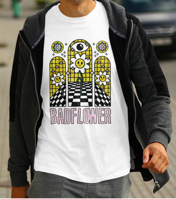 Badflower Eyeball Wall Happy Flowers Stained Glass T-Shirt