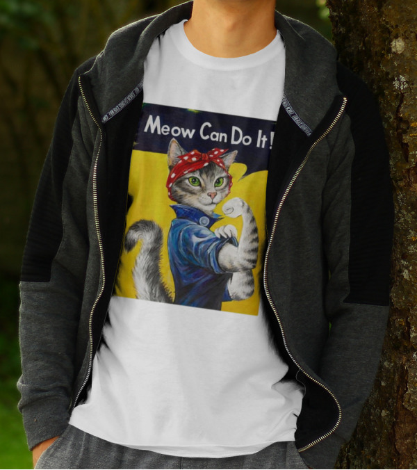 Meow Can Do It Rosie The Riveter Cat Red Bandana T-Shirt