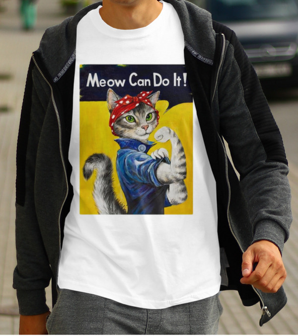 Meow Can Do It Rosie The Riveter Cat Red Bandana T-Shirt