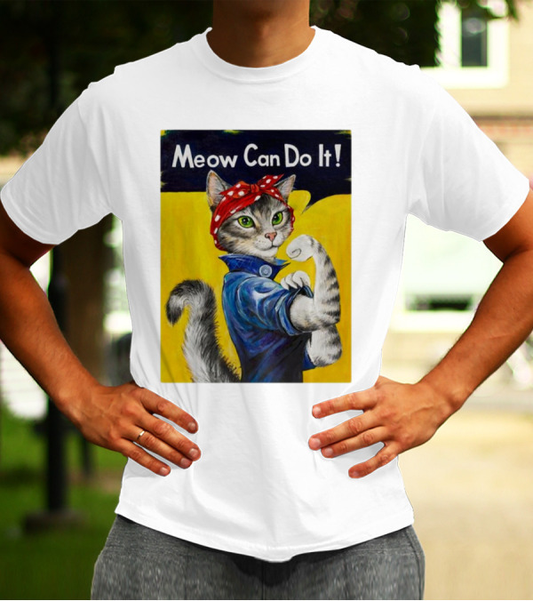 Meow Can Do It Rosie The Riveter Cat Red Bandana T-Shirt
