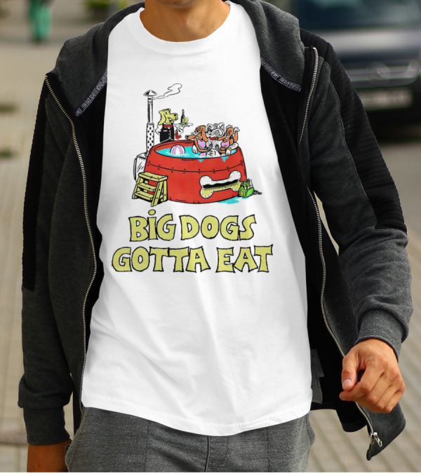 Big Dogs Gotta Eat Pool Party Fun In Dog Bone Hot Tub T-Shirt