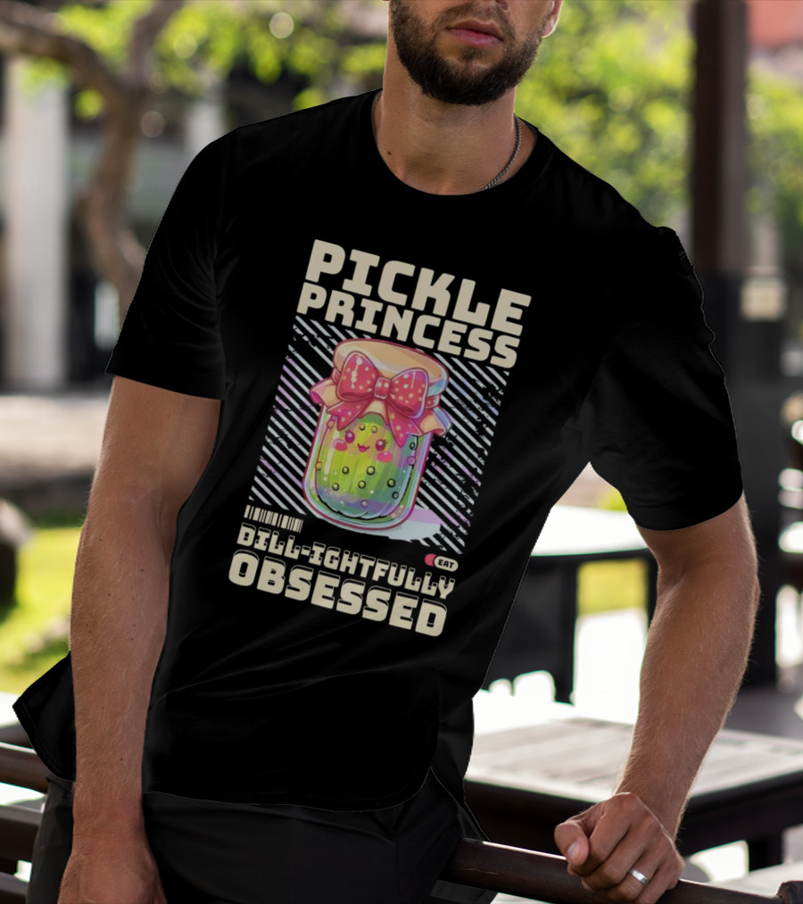 Pickle Princess Dill-ightfully Obsessed Retro Cute Jar With Bow And Barcode Eat T-Shirt