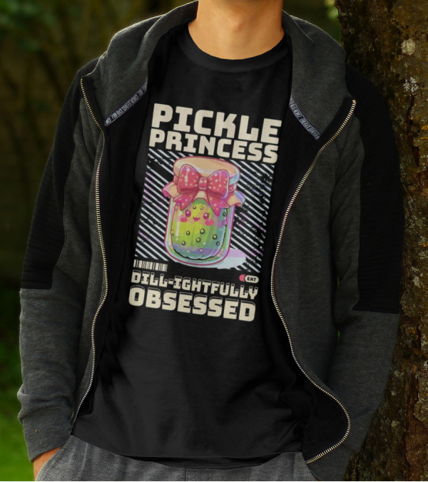 Pickle Princess Dill-ightfully Obsessed Retro Cute Jar With Bow And Barcode Eat T-Shirt