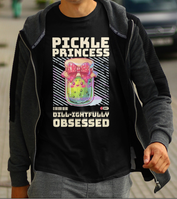 Pickle Princess Dill-ightfully Obsessed Retro Cute Jar With Bow And Barcode Eat T-Shirt