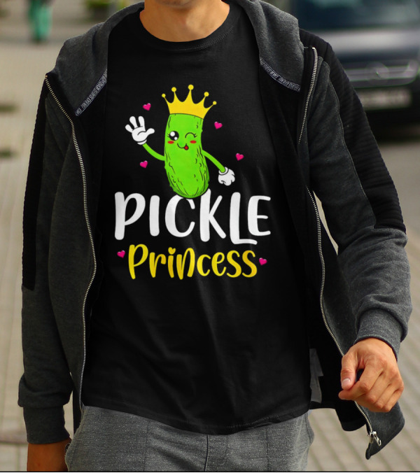 Pickle Princess Cute Crowned Character With Hearts T-Shirt