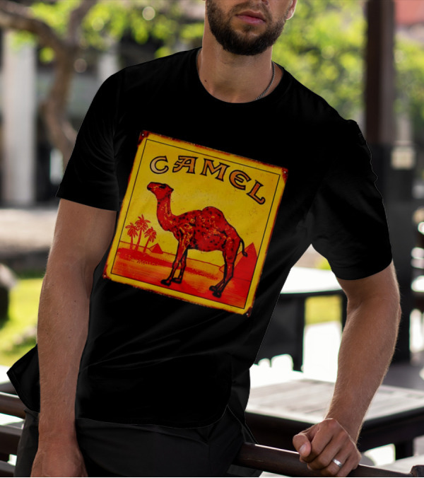 Vintage Camel Cigarettes Logo Yellow Square With Red Camel And Pyramids T-Shirt