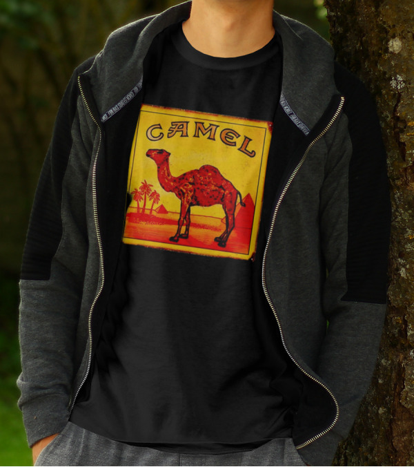 Vintage Camel Cigarettes Logo Yellow Square With Red Camel And Pyramids T-Shirt
