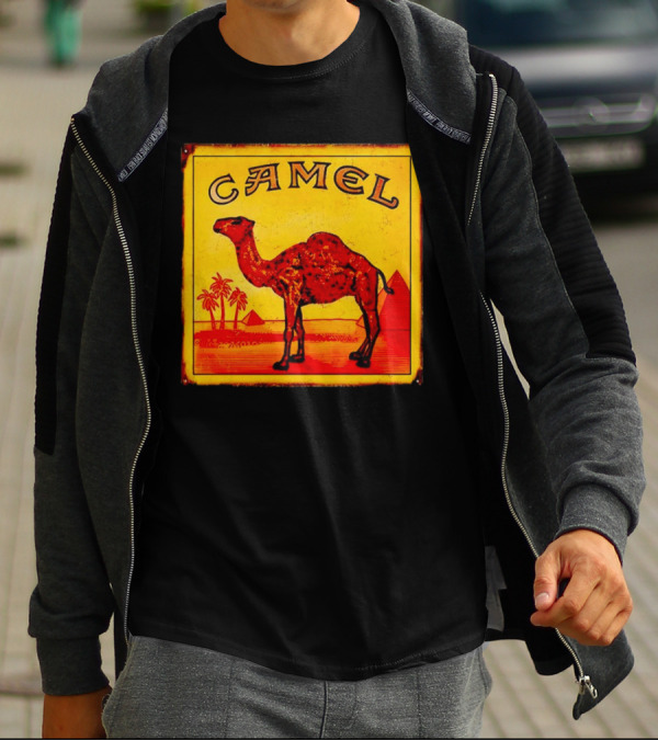 Vintage Camel Cigarettes Logo Yellow Square With Red Camel And Pyramids T-Shirt