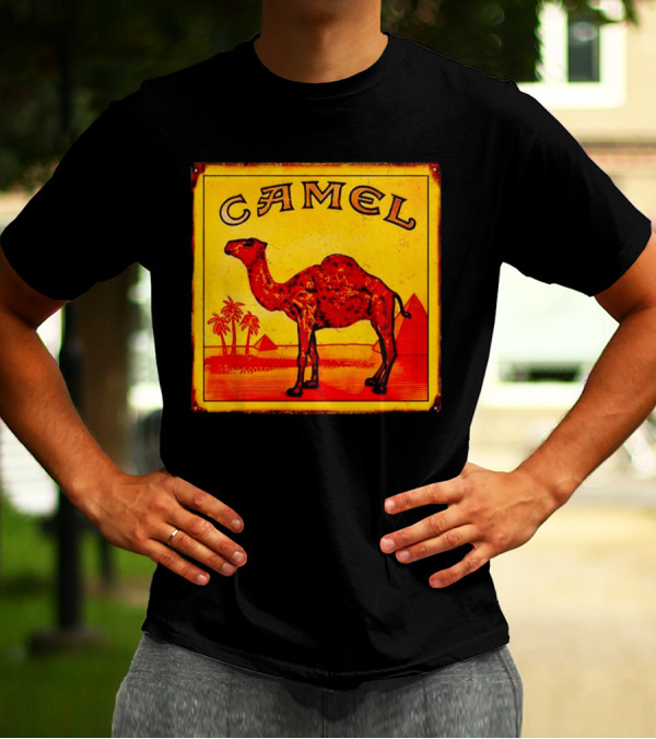 Vintage Camel Cigarettes Logo Yellow Square With Red Camel And Pyramids T-Shirt