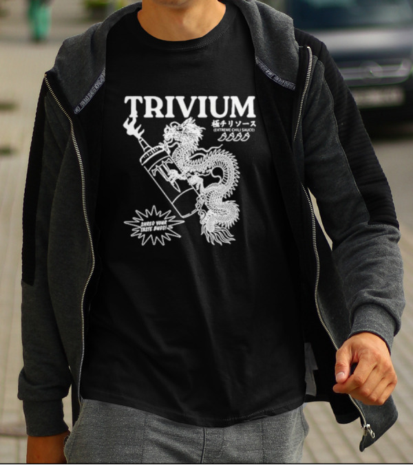 TRIVIUM Extreme Chili Sauce Shred Your Taste Buds Dragon Bottle T-Shirt