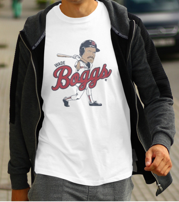 Wade Boggs Caricature Baseball Player With Bat And Signature T-Shirt