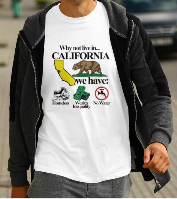 Why Not Live In California We Have Homeless Bear Wealth Inequality No Water T-Shirt