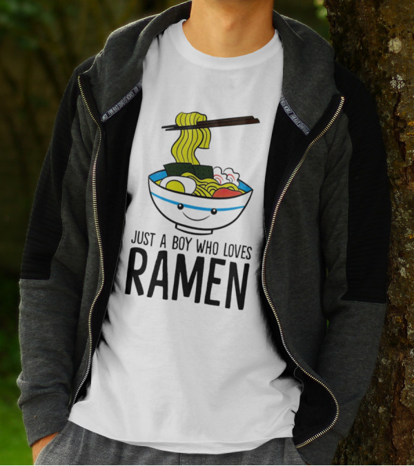 Just A Boy Who Loves Ramen Cute Smiling Bowl Of Noodles T-Shirt