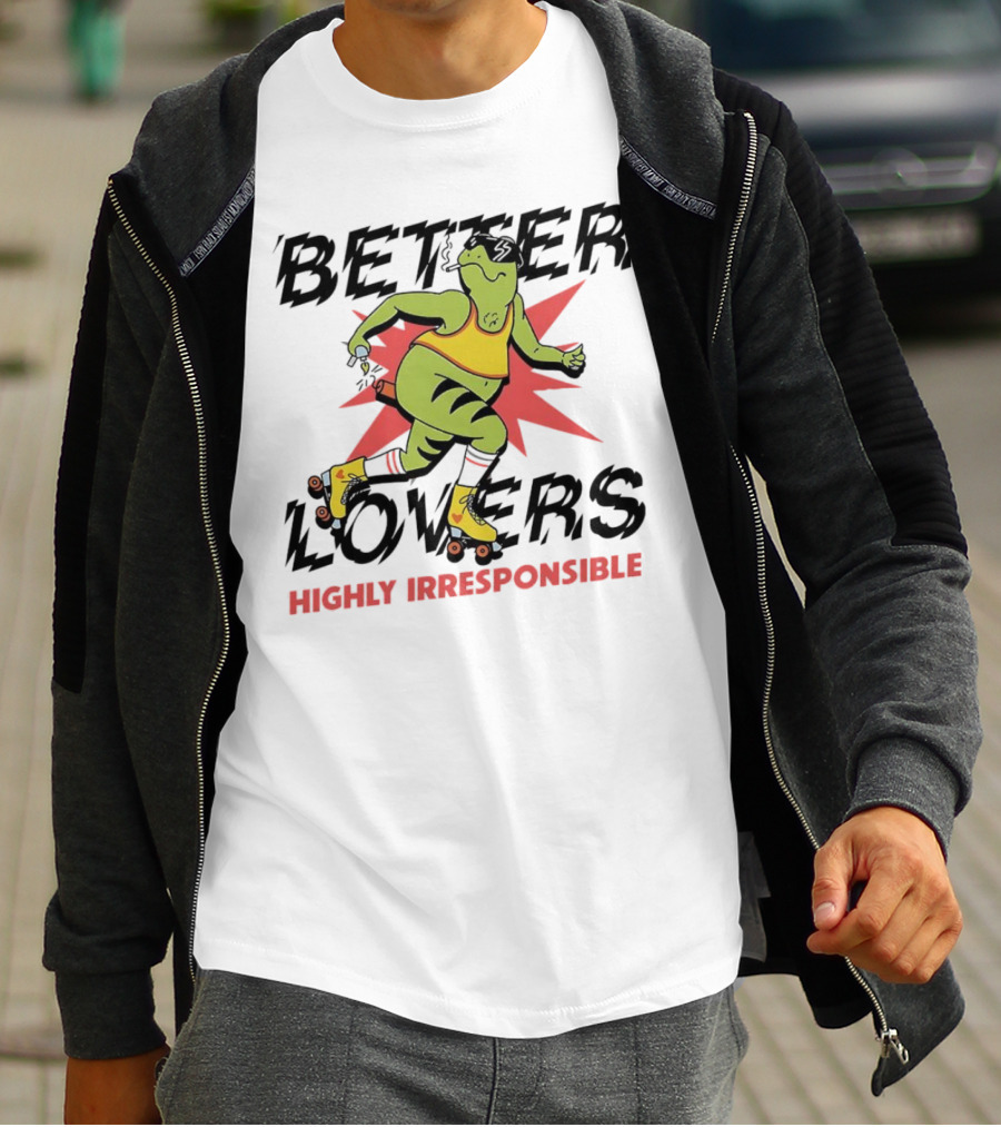 Better Lovers Highly Irresponsible Roller Skating Dinosaur On Yellow Wheels T-Shirt