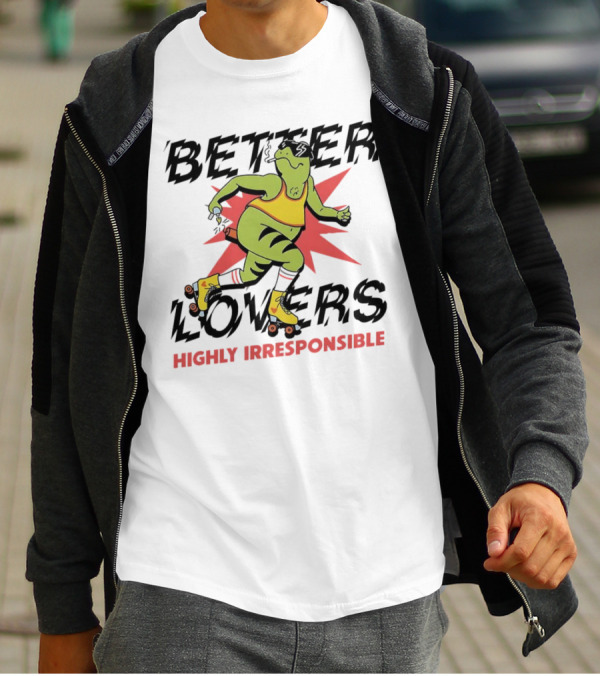 Better Lovers Highly Irresponsible Roller Skating Dinosaur On Yellow Wheels T-Shirt