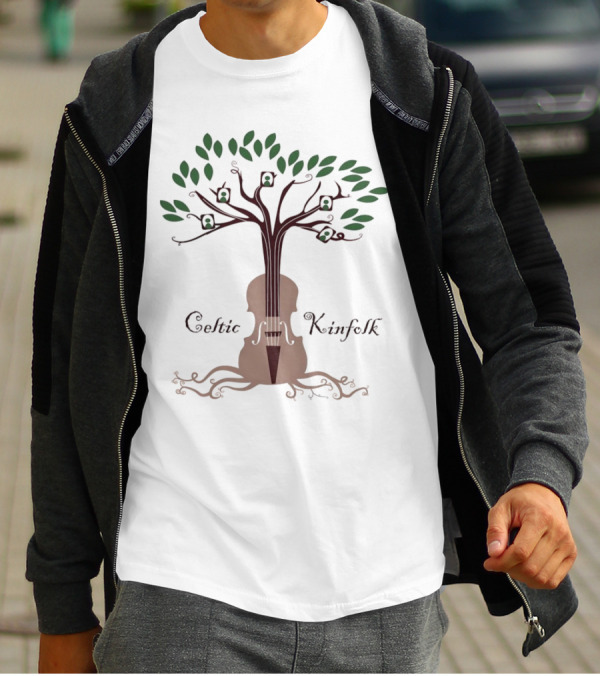 Celtic Kinfolk Tree With Guitar And Violin Motif T-Shirt
