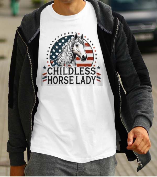 Childless Horse Lady American Flag Cowgirl Equine T-Shirt