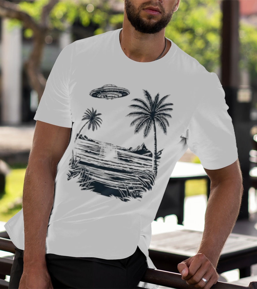 Into The AM Tropical Encounter Vintage UFO Palm Landscape T-Shirt