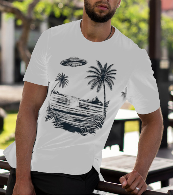 Into The AM Tropical Encounter Vintage UFO Palm Landscape T-Shirt
