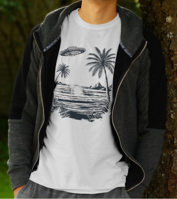 Into The AM Tropical Encounter Vintage UFO Palm Landscape T-Shirt