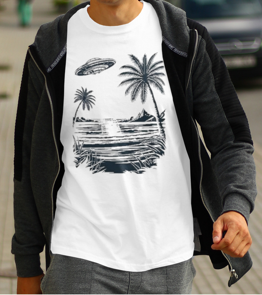 Into The AM Tropical Encounter Vintage UFO Palm Landscape T-Shirt