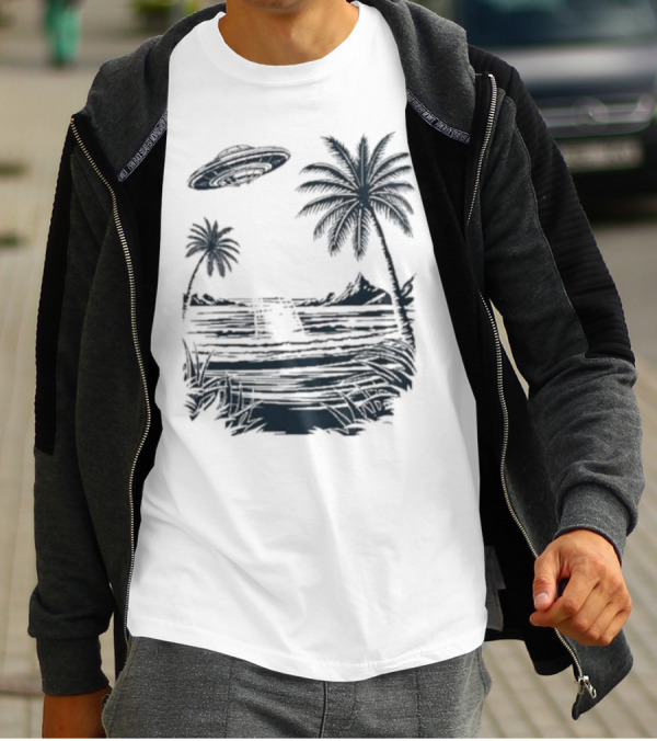Into The AM Tropical Encounter Vintage UFO Palm Landscape T-Shirt