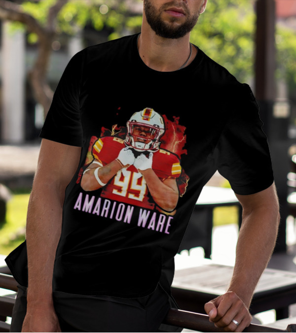 Amarion Ware ULM Warhawks 99 Football Player Lightning Background T-Shirt