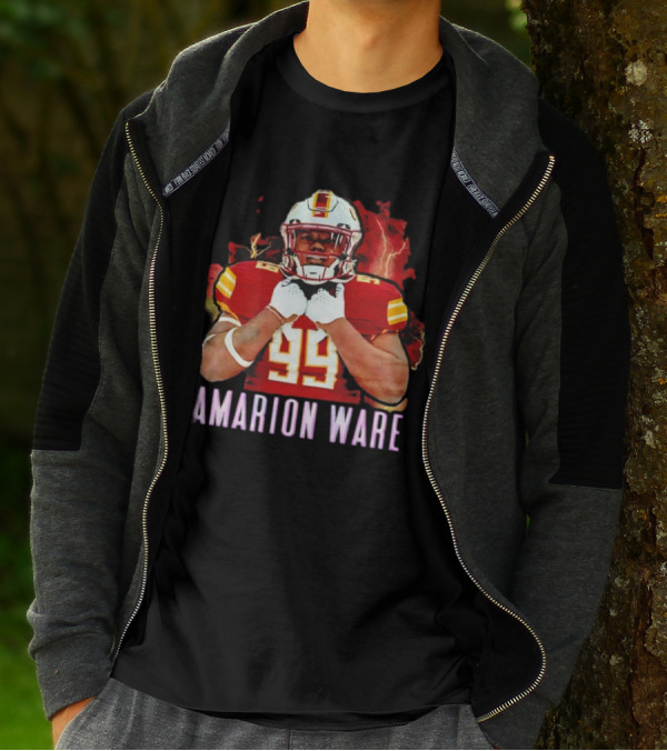 Amarion Ware ULM Warhawks 99 Football Player Lightning Background T-Shirt