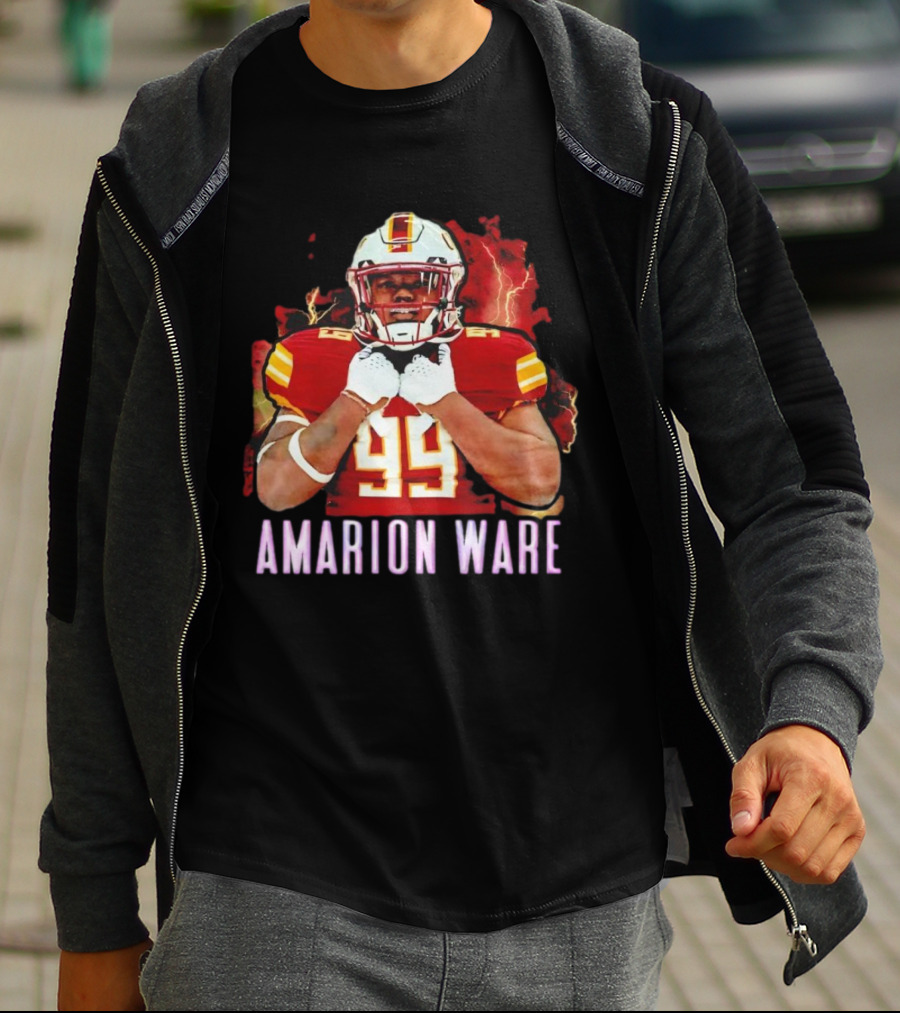 Amarion Ware ULM Warhawks 99 Football Player Lightning Background T-Shirt