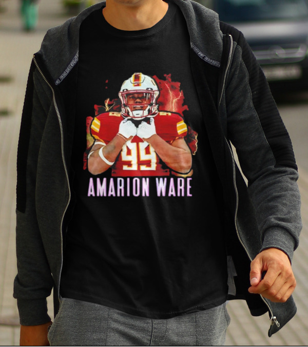 Amarion Ware ULM Warhawks 99 Football Player Lightning Background T-Shirt