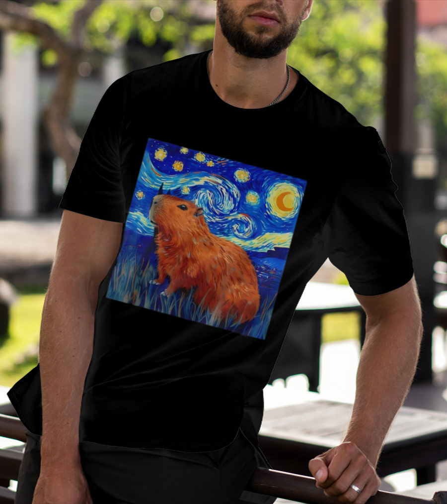 Capybara Starry Night Van Gogh Fusion T-Shirt