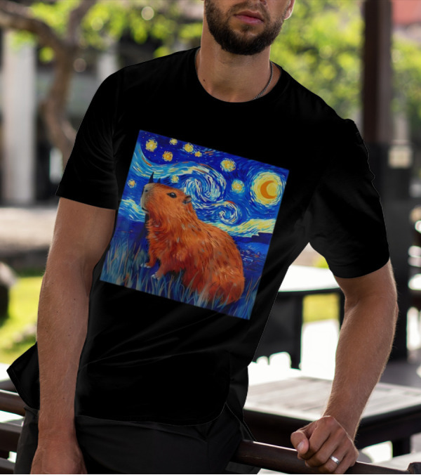 Capybara Starry Night Van Gogh Fusion T-Shirt