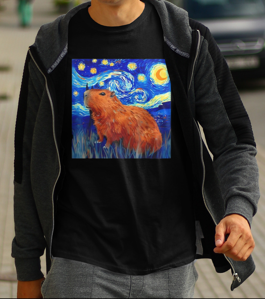 Capybara Starry Night Van Gogh Fusion T-Shirt