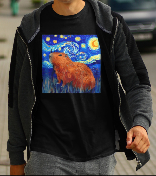 Capybara Starry Night Van Gogh Fusion T-Shirt