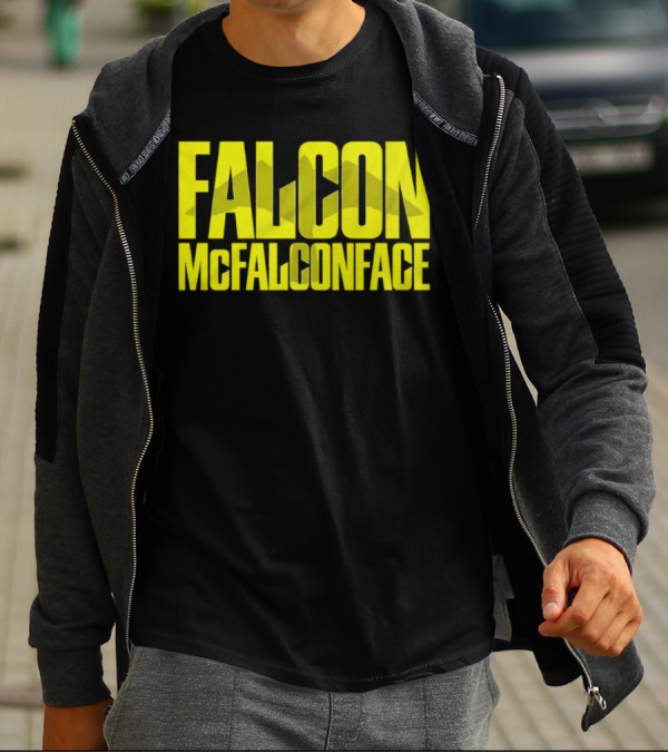 Falcon McFalconface Bold Yellow Text With Falcon T-Shirt