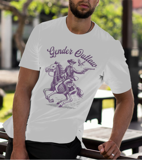 Gender Outlaw Skeleton Cowboy Rider With Pride T-Shirt